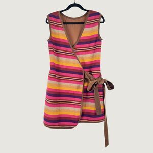 Ann Mashburn Women Vest Sweater Pink Wool Striped Cashmere Sleeveless Wrap Small